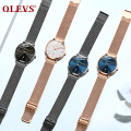 OLEVS Marke Modische Business dünne und einfache Quarz-Armbanduhren Edelstahl Milanese Strap wasserdichte Uhr für Mädchen